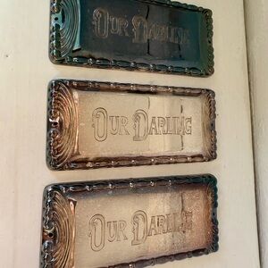 Three Morgan Silver Plate Co ‘Our Darling’ Silver Plated Coffin Plaques With Box